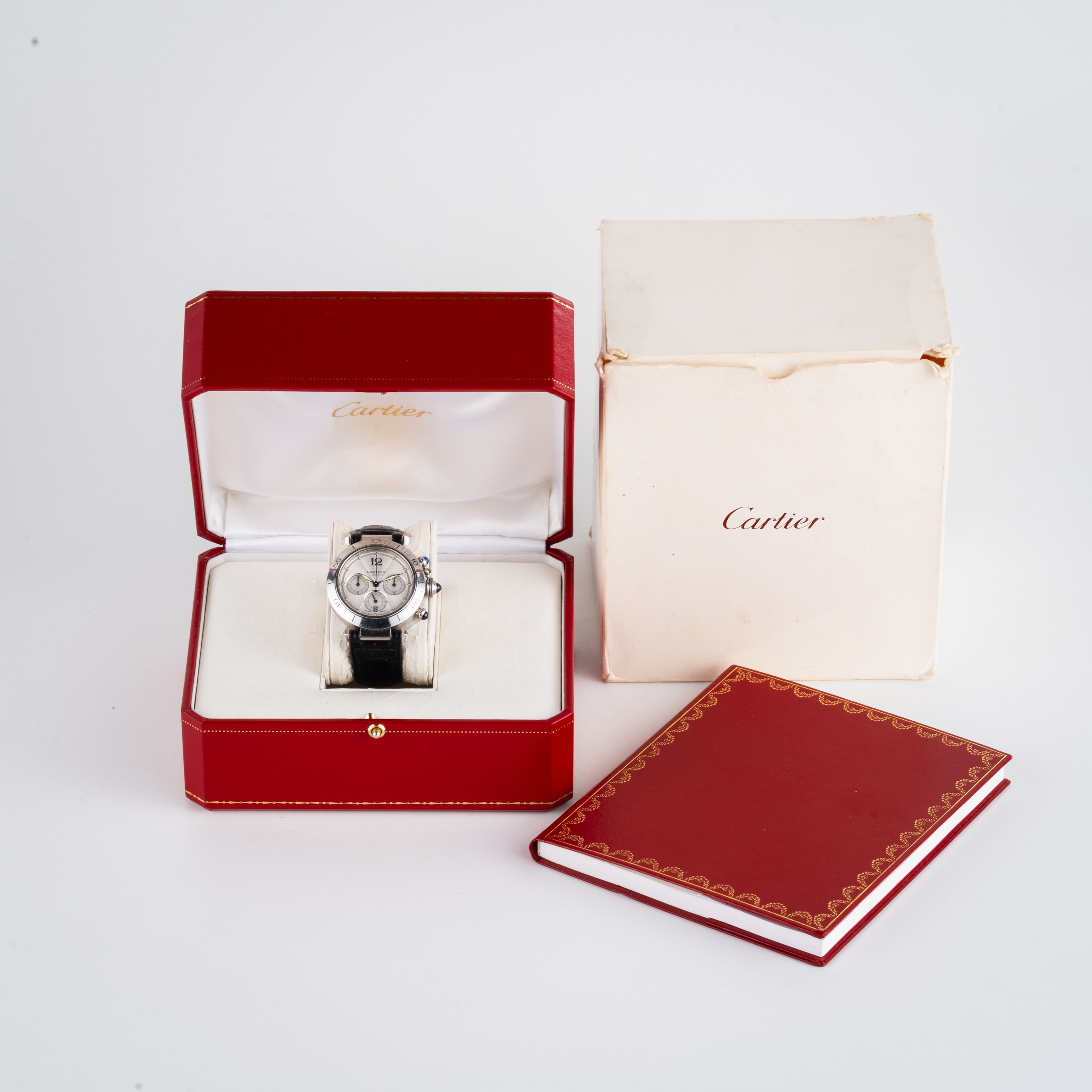Cartier - Pasha cronografo automatico in acciaio con quadrante guillochè e fondello a vista (1997...