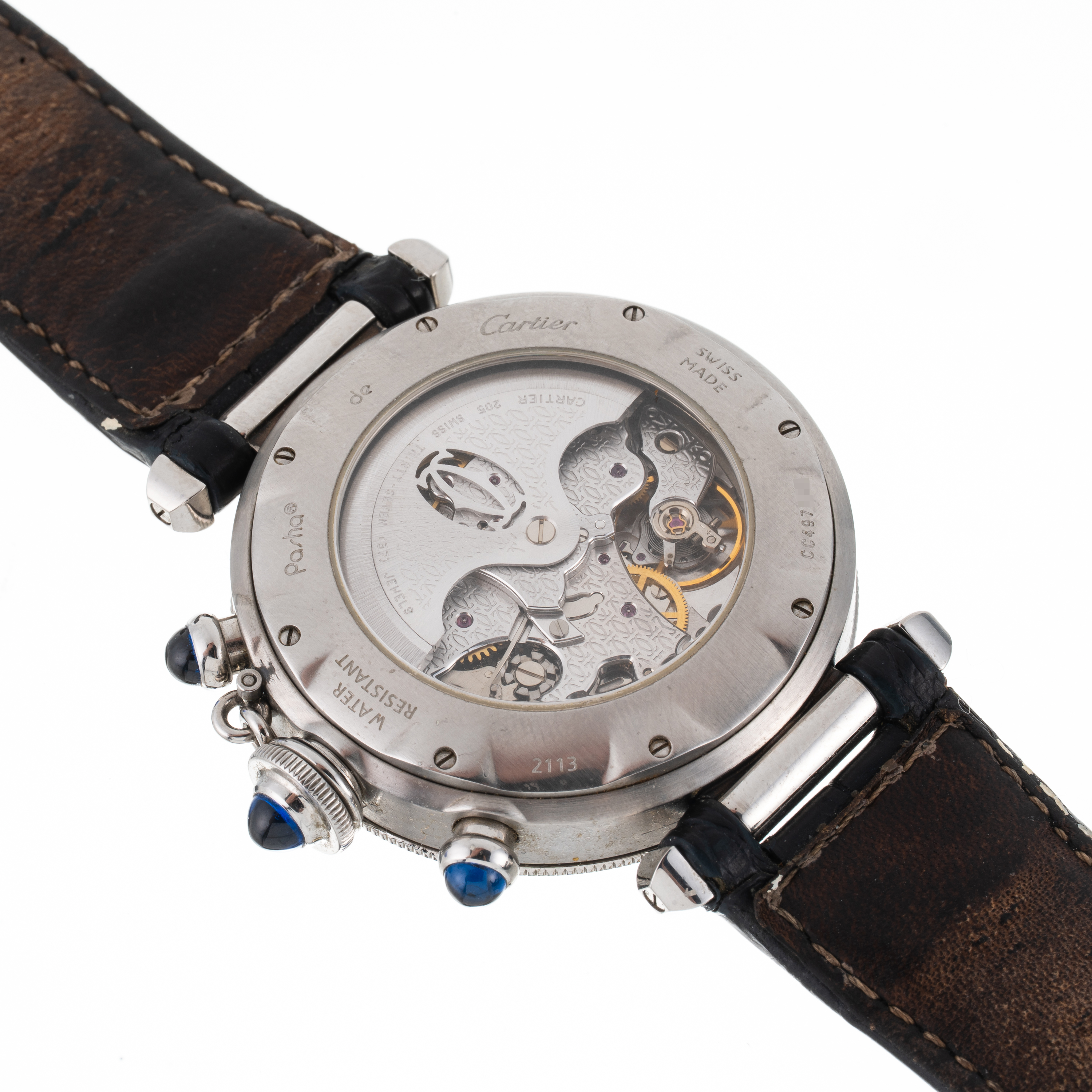 Cartier - Pasha cronografo automatico in acciaio con quadrante guillochè e fondello a vista (1997...