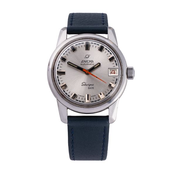 ENICAR - ENICAR - SHERPA DATE OROLOGIO A CARICA AUTOMATICA IN ACCIAIO CON QUADRANTE ARGENTE' E DATARIO AD ORE TRE
