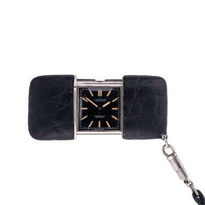 Hermeto — orologio da viaggio in argento, carica manuale con quadrante nero