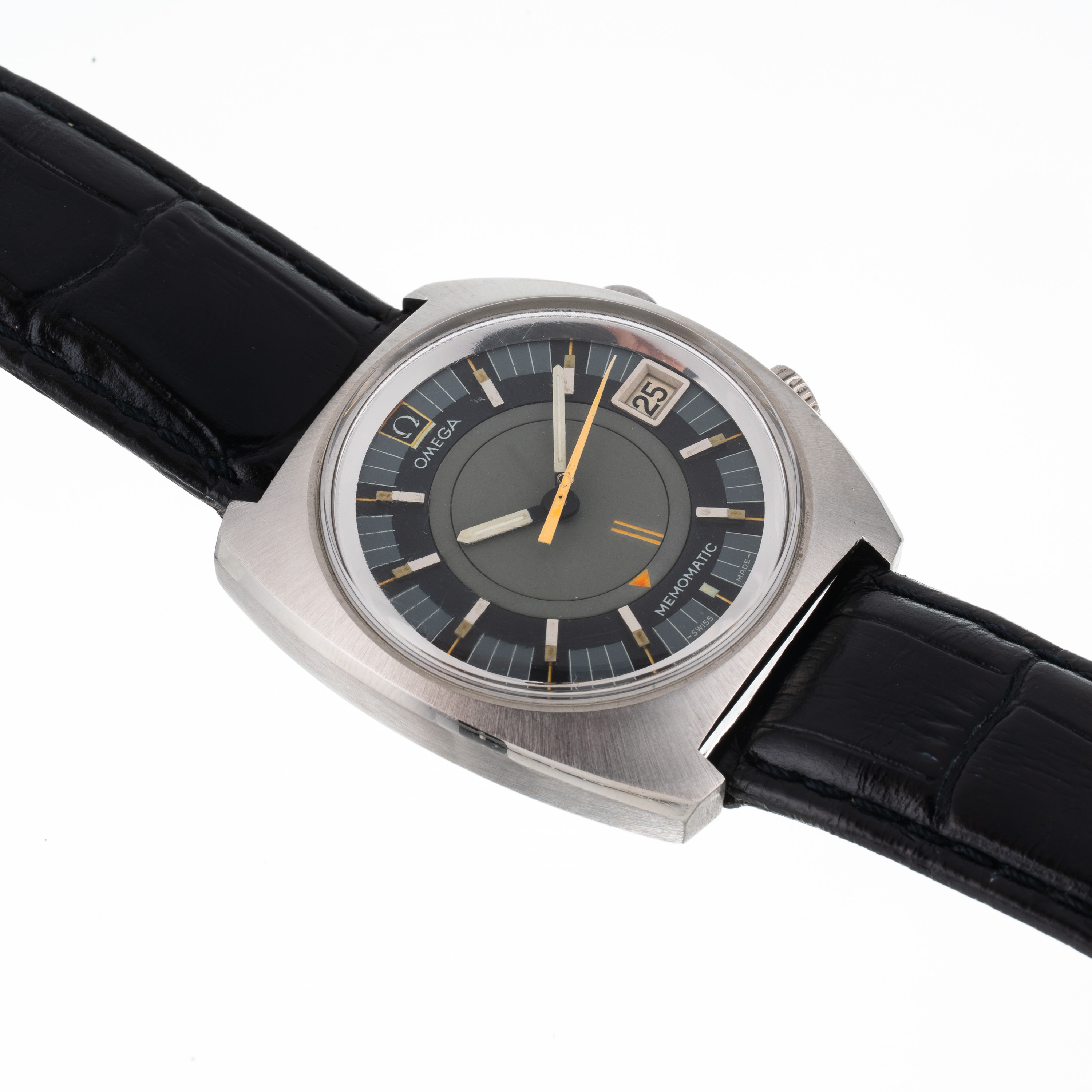 Omega - Seamaster Memomatic 166.072, svegliarino automatico in acciaio con quadrante grigio