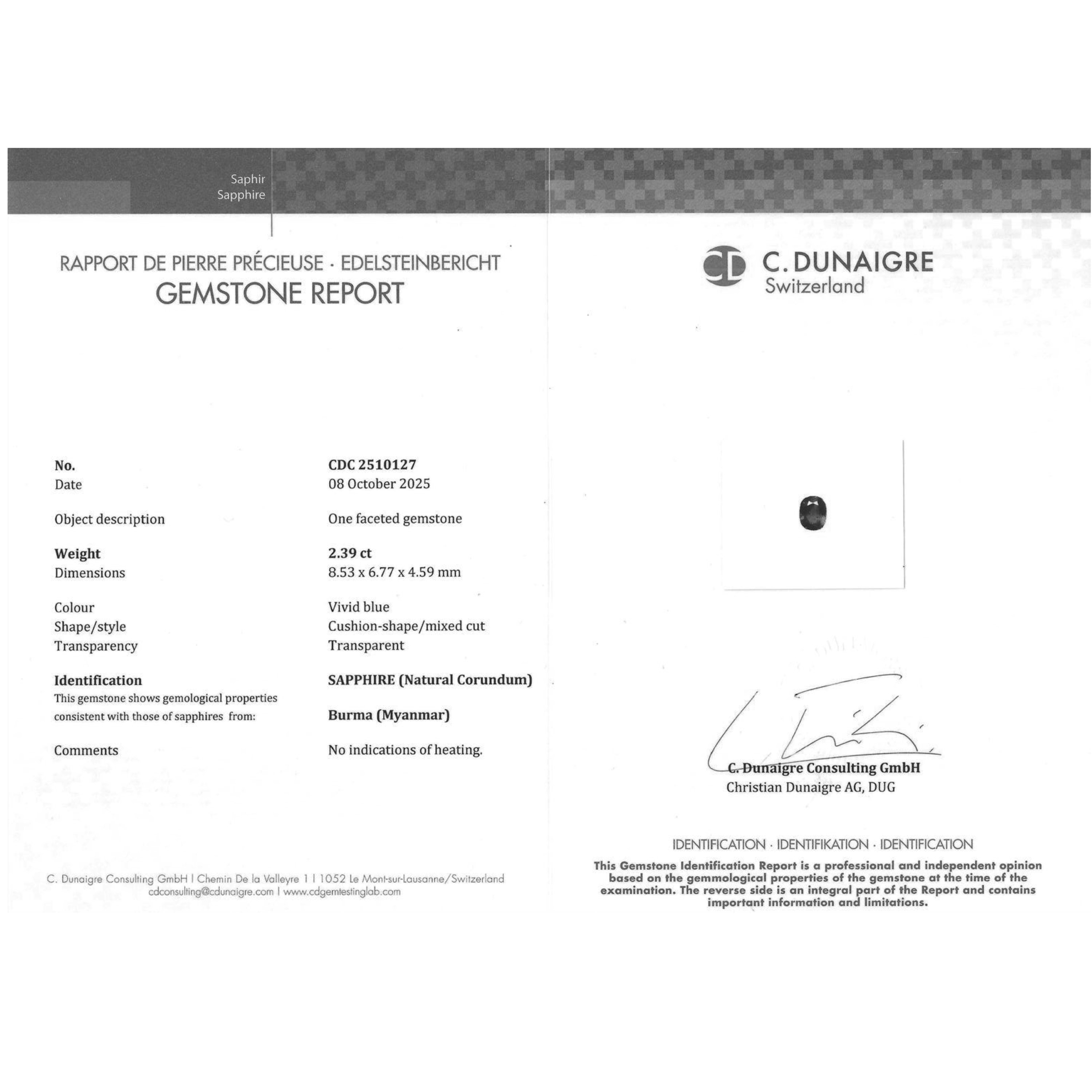 Anello in platino con zaffiro “Burma No Heat” certificato e diamanti taglio ovale