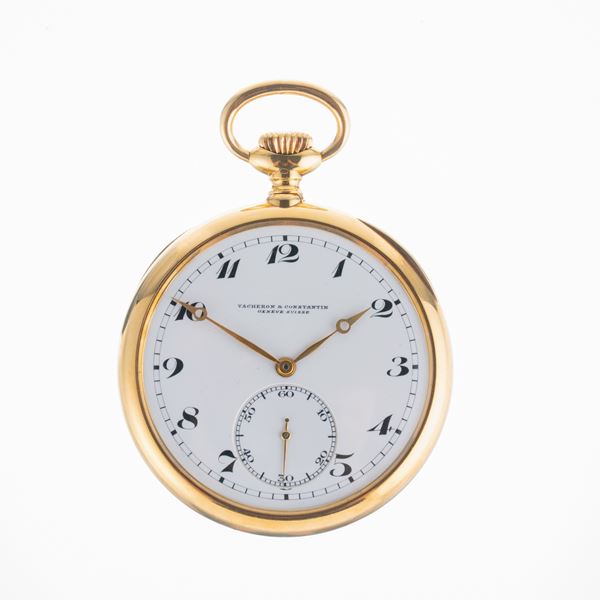 VACHERON CONSTANTIN - VACHERON CONSTANTIN - CHRONOMETRE OROLOGIO DA TASCA A CARICA MANUALE IN ORO GIALLO 18KT CON QUADRANTE PORCELLANA E INDICI BREGUET NERI CON PICCOLI SECONDI AD ORE SEI
