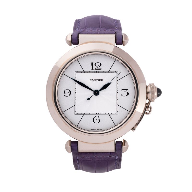 Cartier - Pasha 2727, orologio solo tempo automatico in oro bianco 18 kt con quadrante guilloché