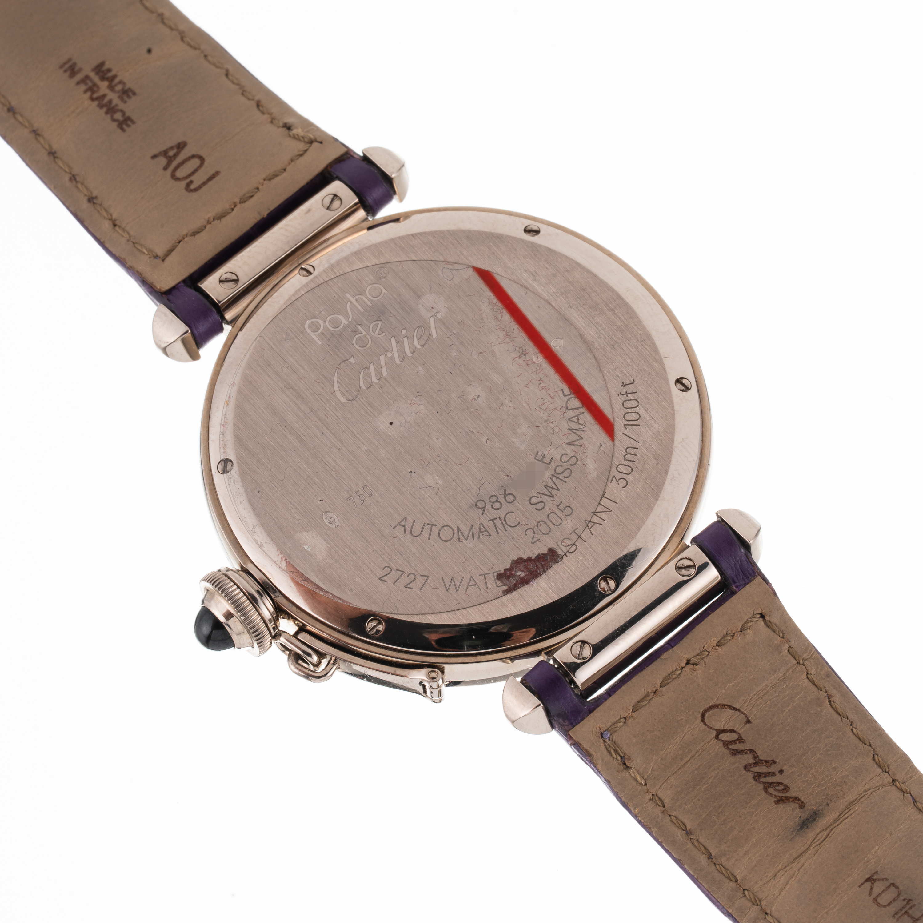 Cartier - Pasha 2727, orologio solo tempo automatico in oro bianco 18 kt con quadrante guilloché