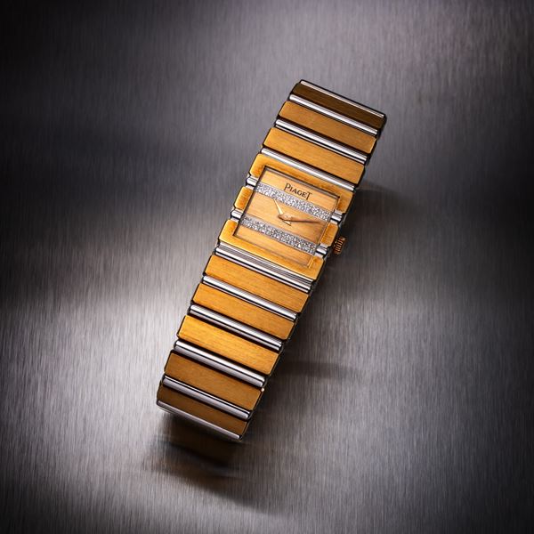 PIAGET - PIAGET – POLO OROLOGIO SOLO TEMPO AL QUARZO CON BRACCIALE INTEGRATO IN ORO GIALLO E BIANCO 18KT CON QUADRANTE IN ORO GIALLO 18KT, DIAMANTI TAGLIO BRILLANTE 