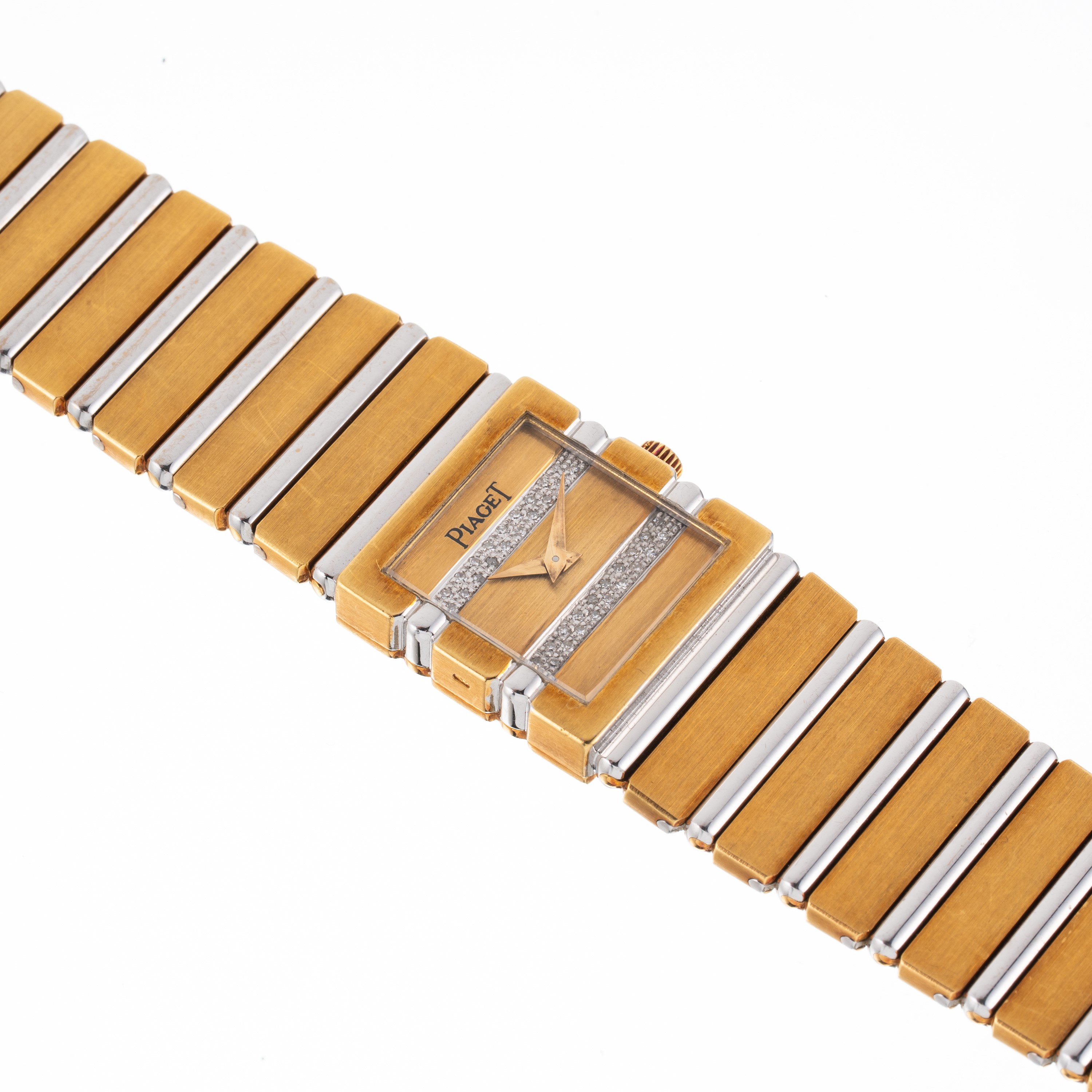 Piaget - Polo, orologio da polso in oro giallo e bianco 18 kt con quadrante in oro e diamanti