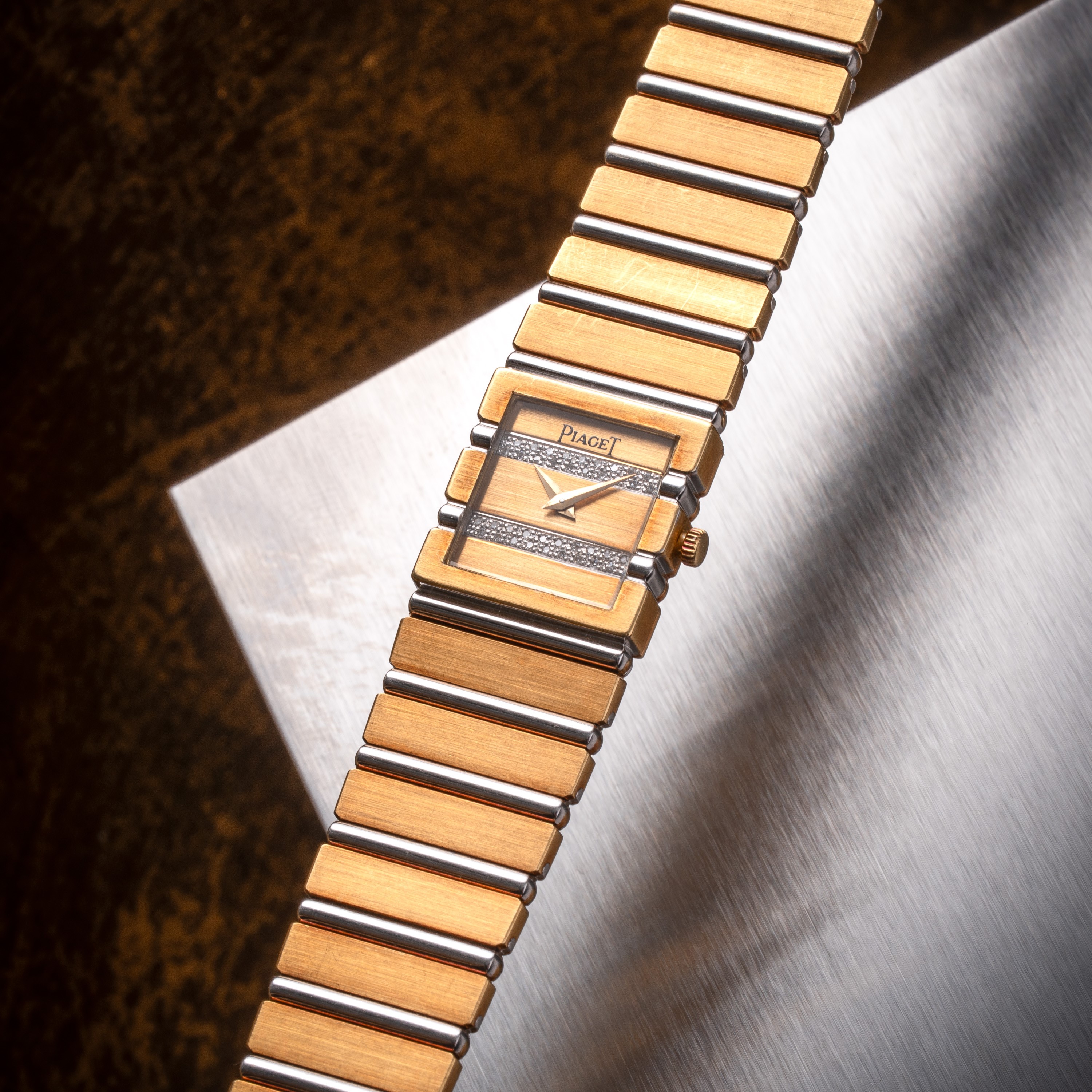 Piaget - Polo, orologio da polso in oro giallo e bianco 18 kt con quadrante in oro e diamanti