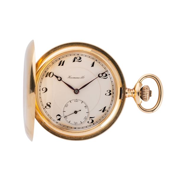 HAUSMANN &amp; CO - HAUSMANN & CO OROLOGIO DA TASCA SAVONETTE IN ORO GIALLO 18KT A CARICA MANUALE CON QUADRANTE BIANCO E INDICI NERI BREGUET