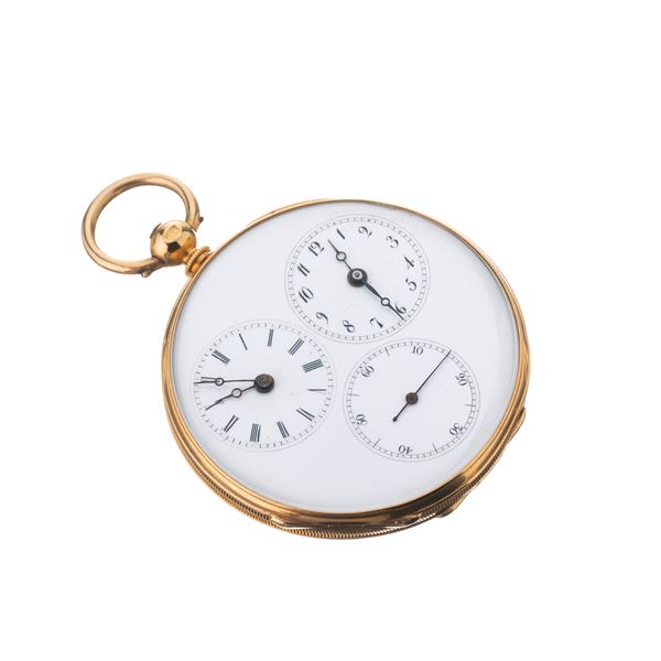 COURVOISIER - COURVOISIER OROLOGIO DA TASCA DUAL TIME IN ORO GIALLO 18KT CON QUADRANTE PORCELLANA E RICARICA A CHIAVE