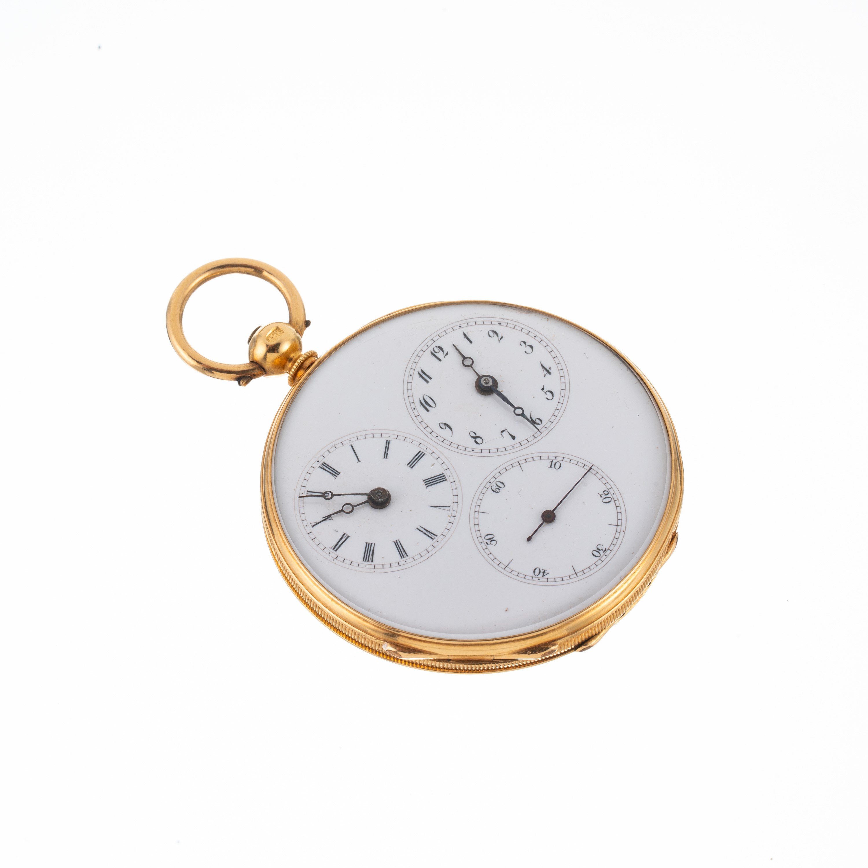 Courvoisier - Orologio da tasca Dual Time in oro giallo 18 kt con quadrante in porcellana e caric...