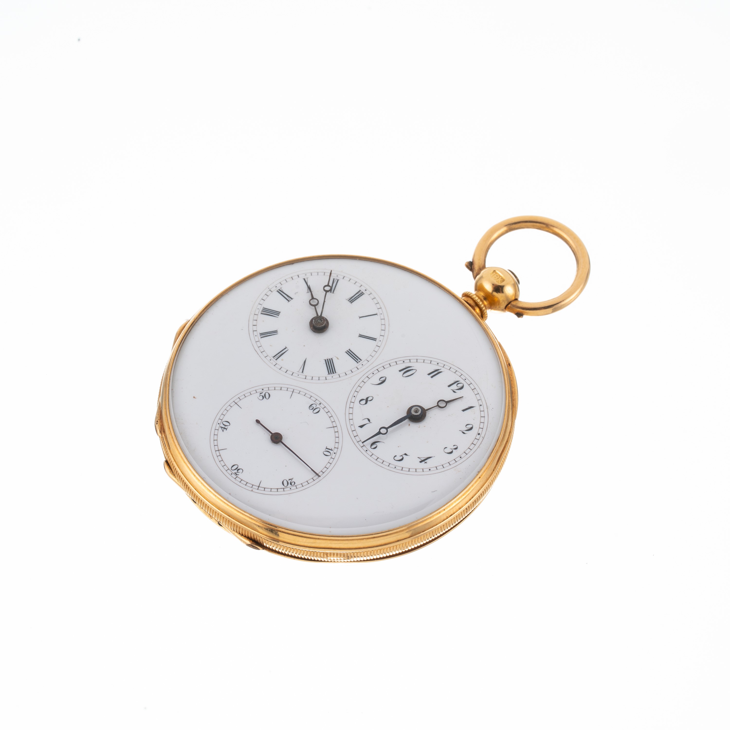 Courvoisier - Orologio da tasca Dual Time in oro giallo 18 kt con quadrante in porcellana e caric...