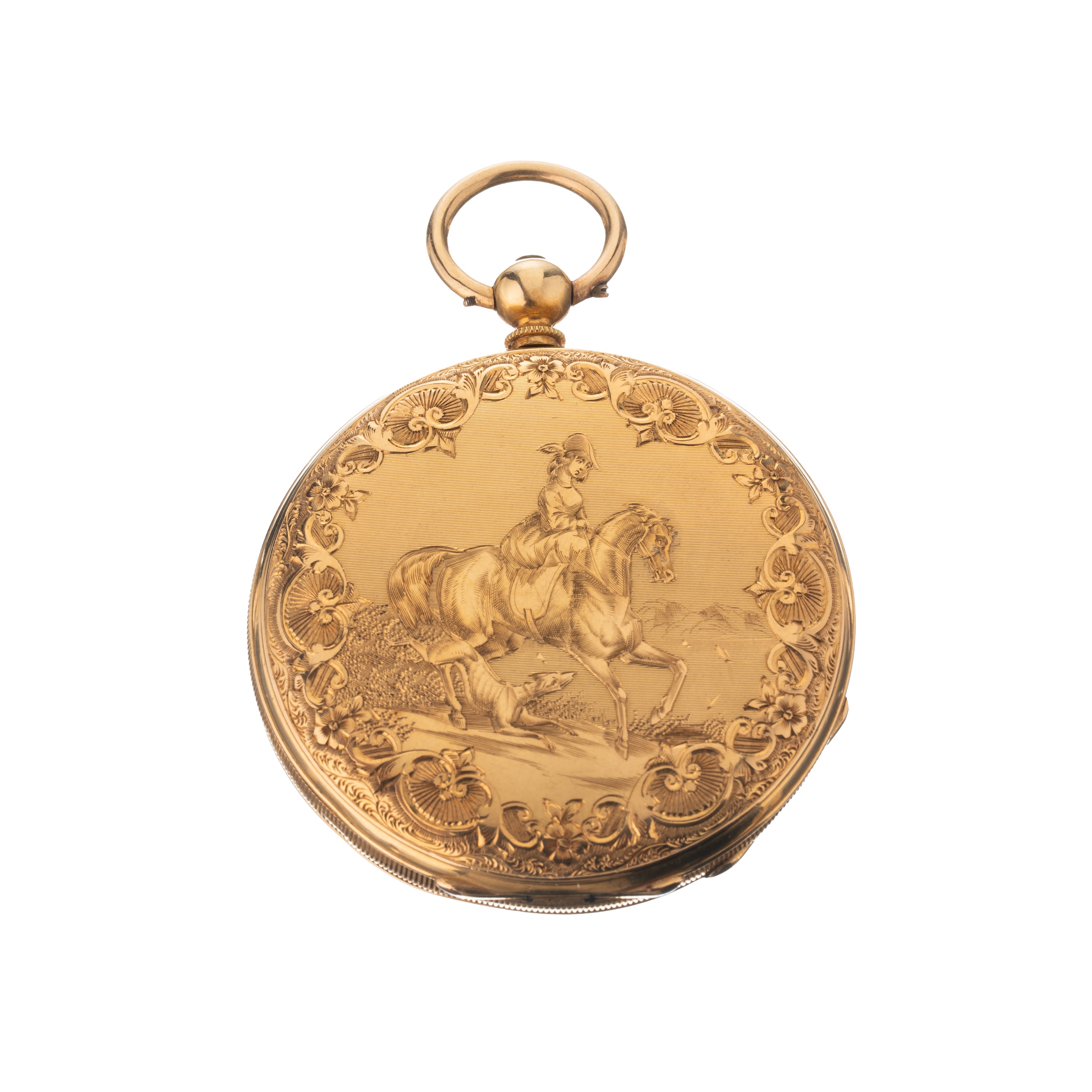 Courvoisier - Orologio da tasca Dual Time in oro giallo 18 kt con quadrante in porcellana e caric...