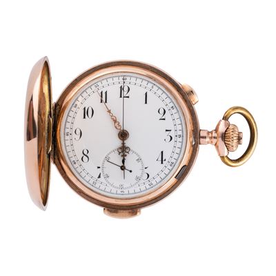 Orologio da tasca, in oro rosa 12 kt con ripetizione dei quarti Chronostop, carica manuale