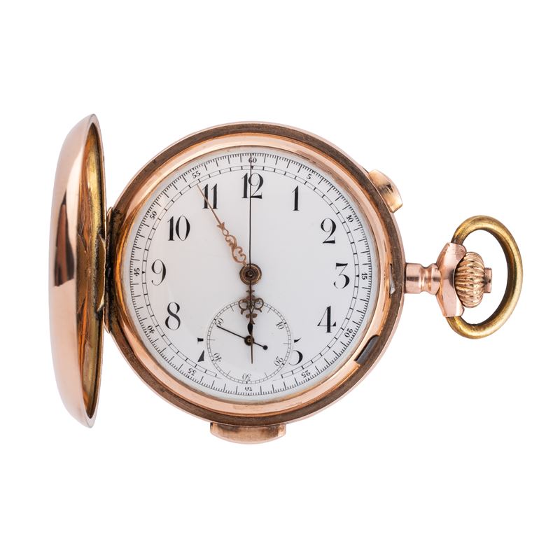 Orologio da tasca, in oro rosa 12 kt con ripetizione dei quarti Chronostop, carica manuale