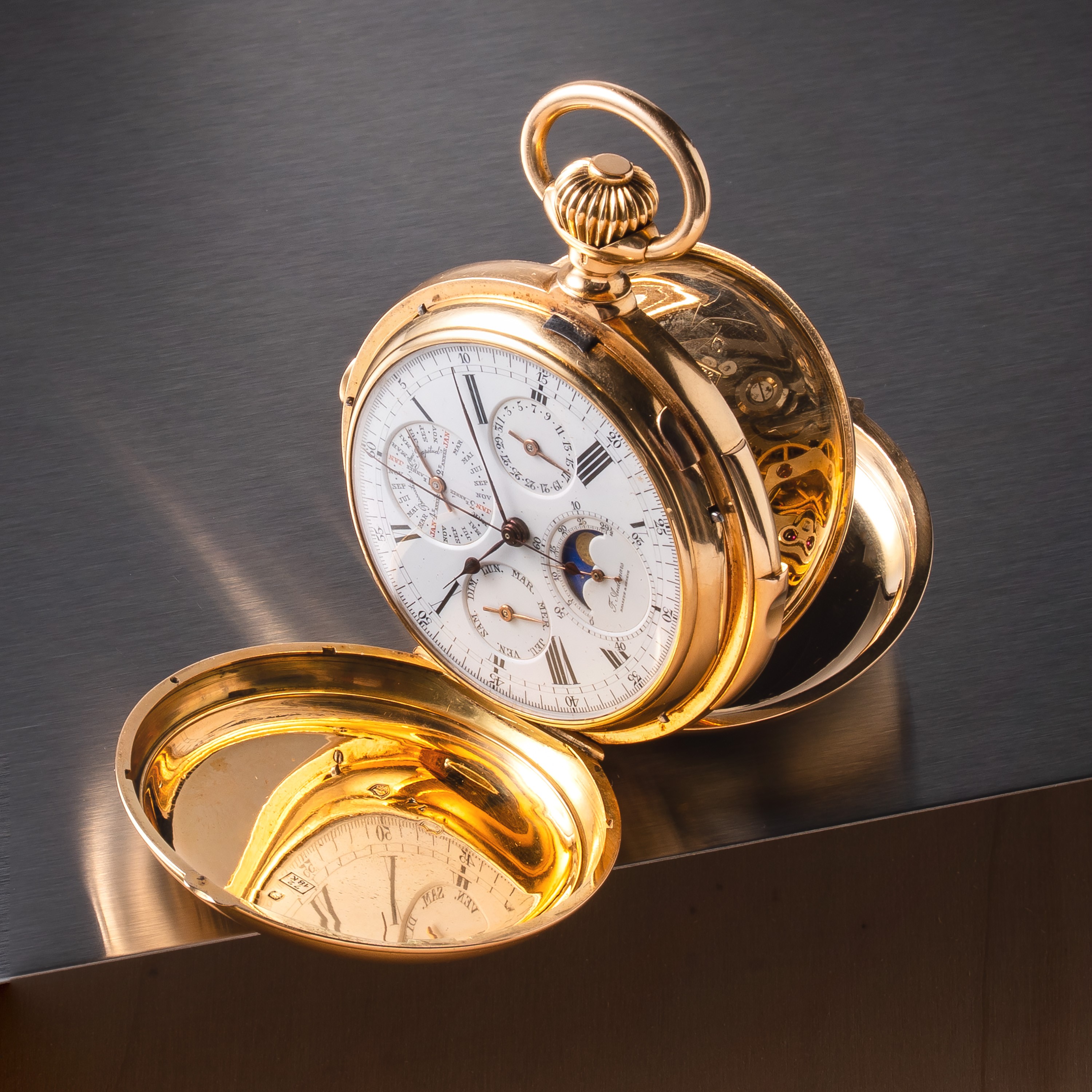 F.audemars - F. Audemars, Orologio da tasca in oro giallo 18 kt con calendario perpetuo, fasi lun...