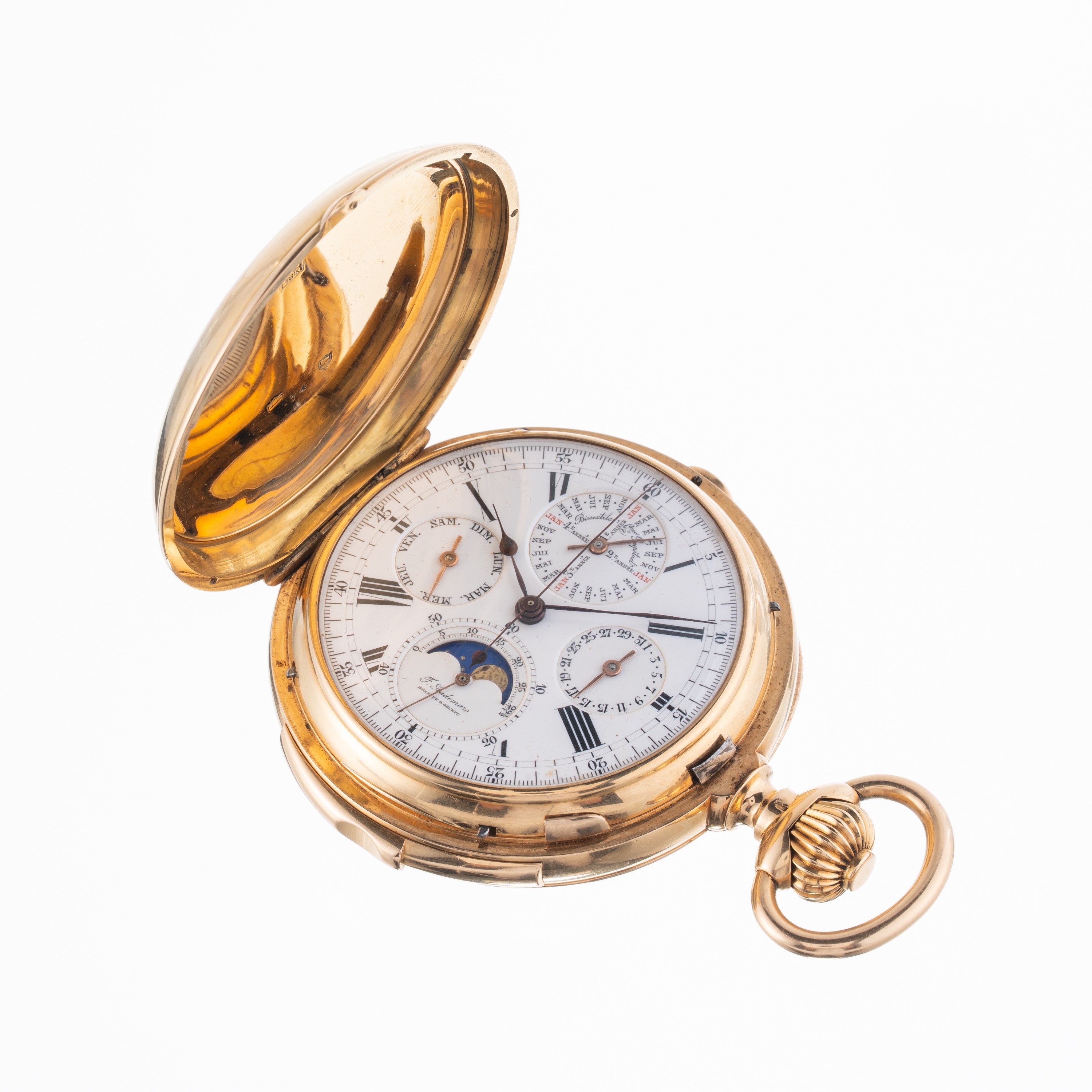 F.audemars - F. Audemars, Orologio da tasca in oro giallo 18 kt con calendario perpetuo, fasi lun...